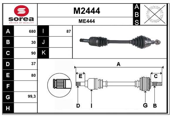 Arbre de transmission SNRA M2444 pour restaurer la propulsion Mercedes Classe R