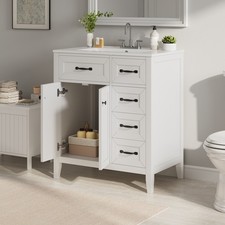  Video 30" White Bathroom Vanity with Ceramic Sink, Freestanding Vanity with