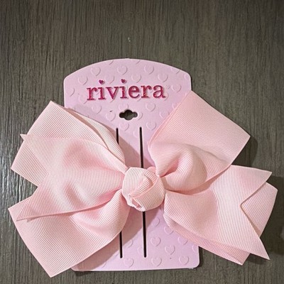 Riviera Girls Pink Solid Ribbon Bow Hair Barrette Clip, One Size