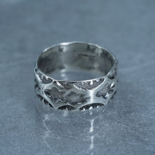 Size 5, vintage southwestern Sterling 925 silver handmade ring, textured band - Afbeelding 3 van 6