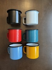 6 Set 12 Ounce Blue Enamel Camping Coffee Mug Small Colored Cups 350ML