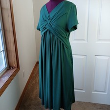 Shein Curve Elegant Twist Knot Long Dress XXL dark green pockets comfy empire