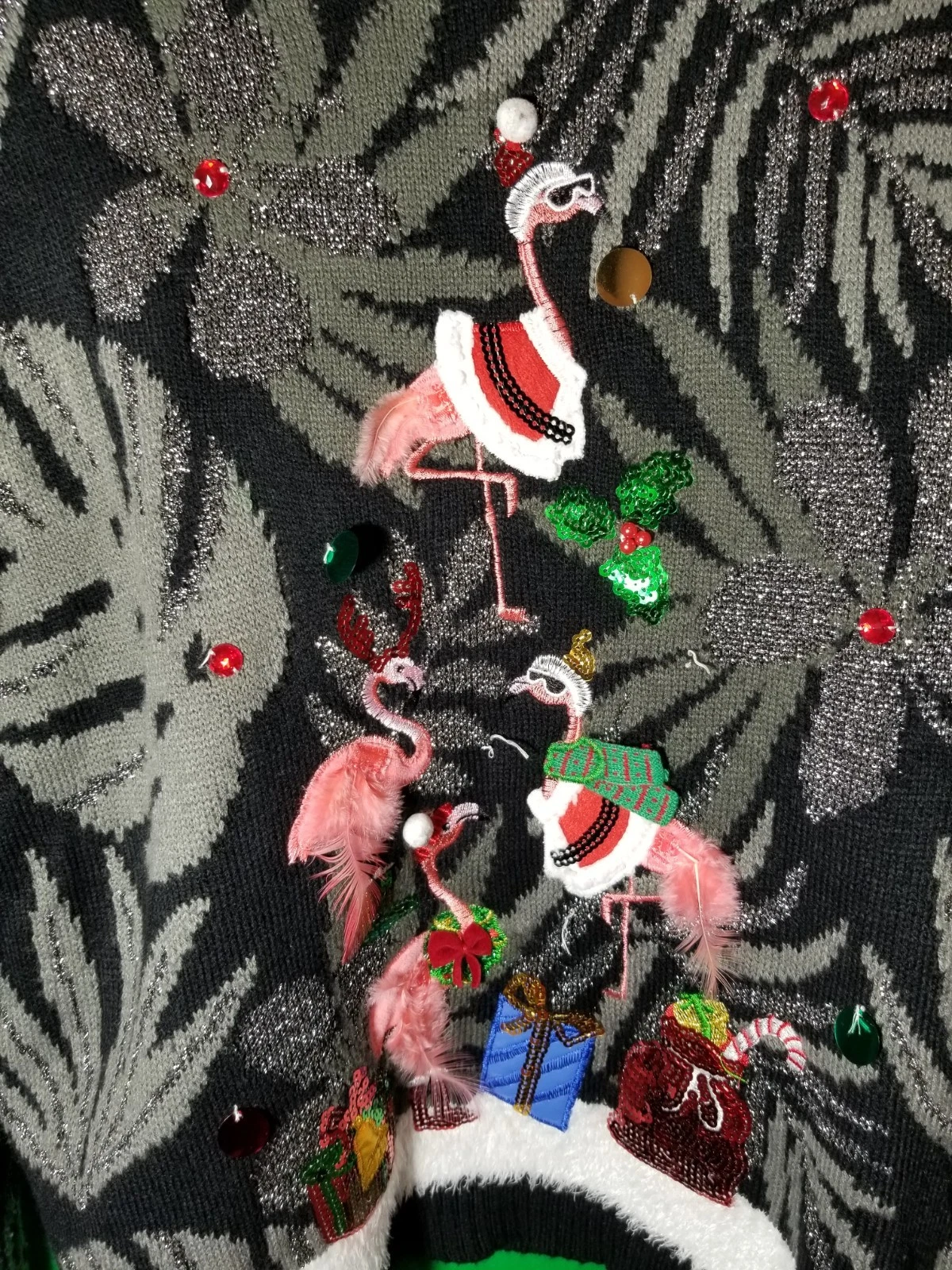 Ugly Christmas 33 Degree Flamingo Tree Large Sweater Sequence Feathers 3D