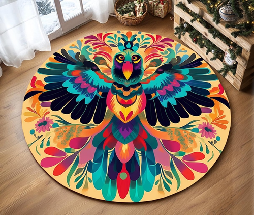 Colorful print rug, Bird pattern rug, Circle area rug, Contemporary rug - 第 1/3 張圖片