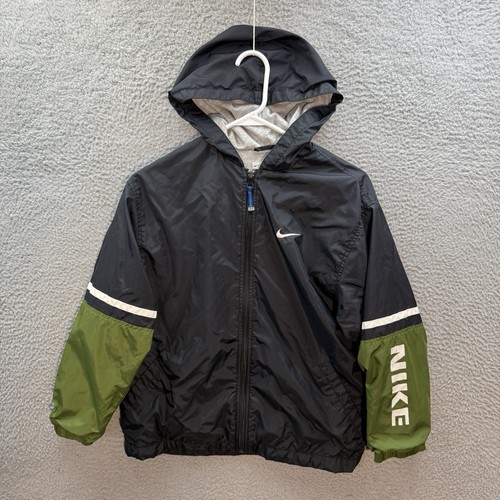 Vintage Nike Track Jacket Boys Youth Medium 12 Black Green Windbreaker 1990s Y2K