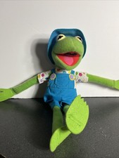 1993 Vintage Kermit Jim Henson Muppet 16" Plush Blue Overalls EUC