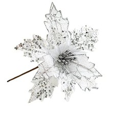 6 pcs Christmas Poinsettia Ornaments Picks, Artificial Silk Flower for Christ...