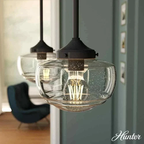 Hunter Saddle Creek 1-Light Noble Bronze Mini Pendant w/ Clear Seeded Glass - Picture 7 of 8