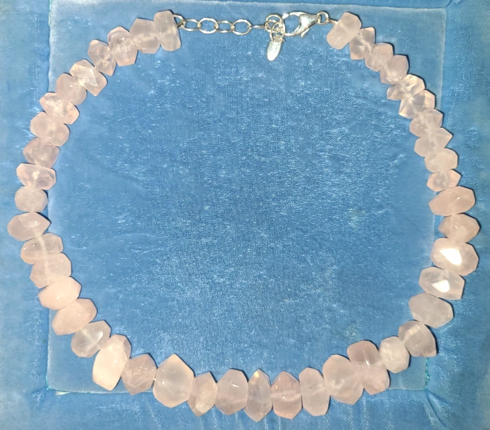 Collar gargantilla Deb Guyot rosa claro cuarzo grueso facetado, 925 esterlina