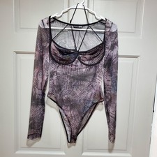 Fashion Nova "Doing my Thing" Art Print Sheer Women Bodysuit Large Lightweight