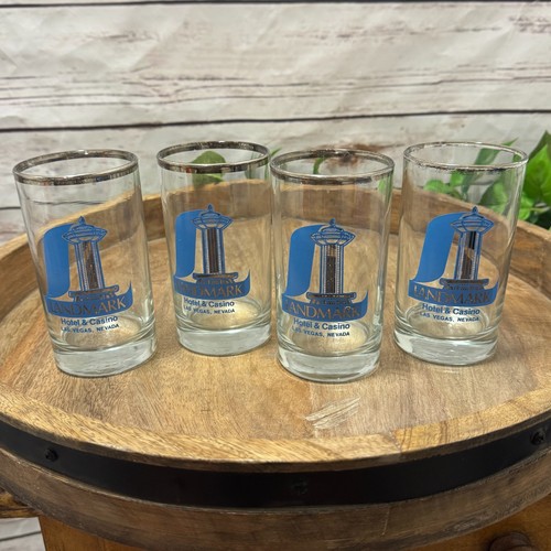 4 Landmark Hotel & Casino Las Vegas Nevada Cocktail Glasses Barware Souvenir VTG