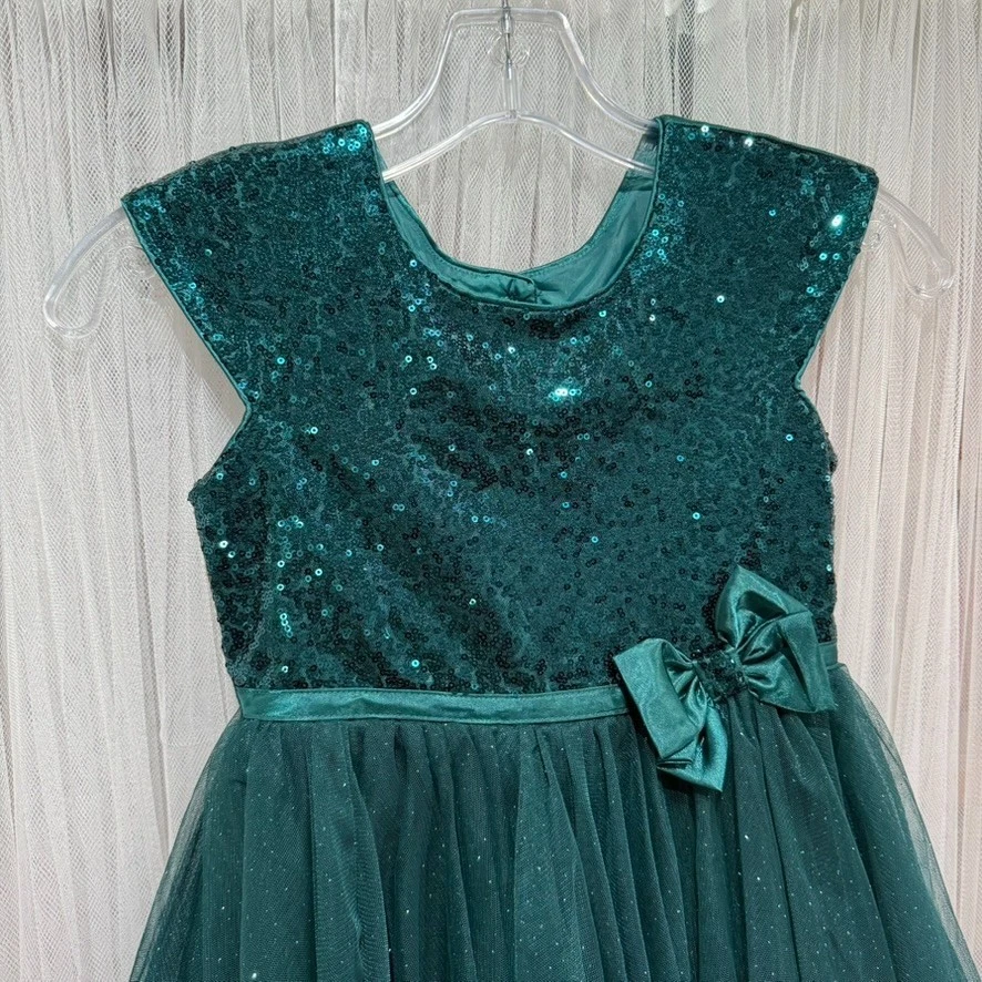 Vestido de Fiesta Jona Michelle Niñas’ Lentejuelas Verdes Tul Talla 6 Ocasión Especial Foto 2 de 4