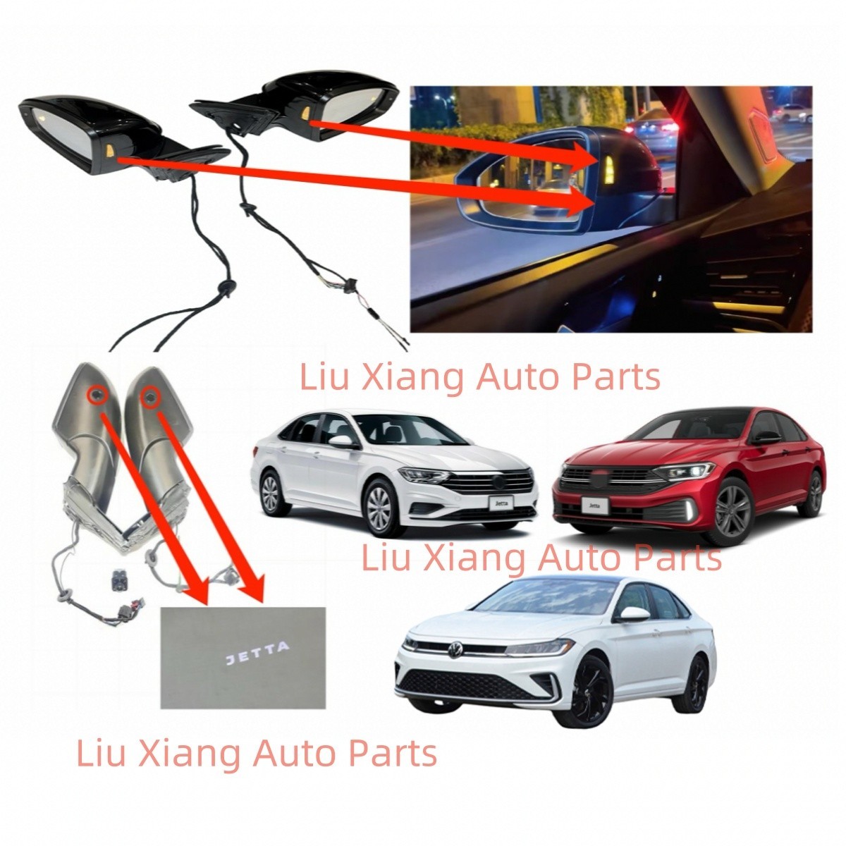 Blind Spot Monitoring Electric Folding Rearview Mirror For JETTA