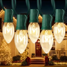 50FT Vintage C9 Clear Bulb String Lights Green Wire Indoor Outdoor Decor