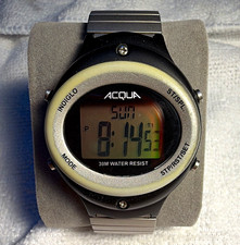 Acqua Indiglo Digital Quartz Watch 30M Water Resist Silver Metal Bracelet