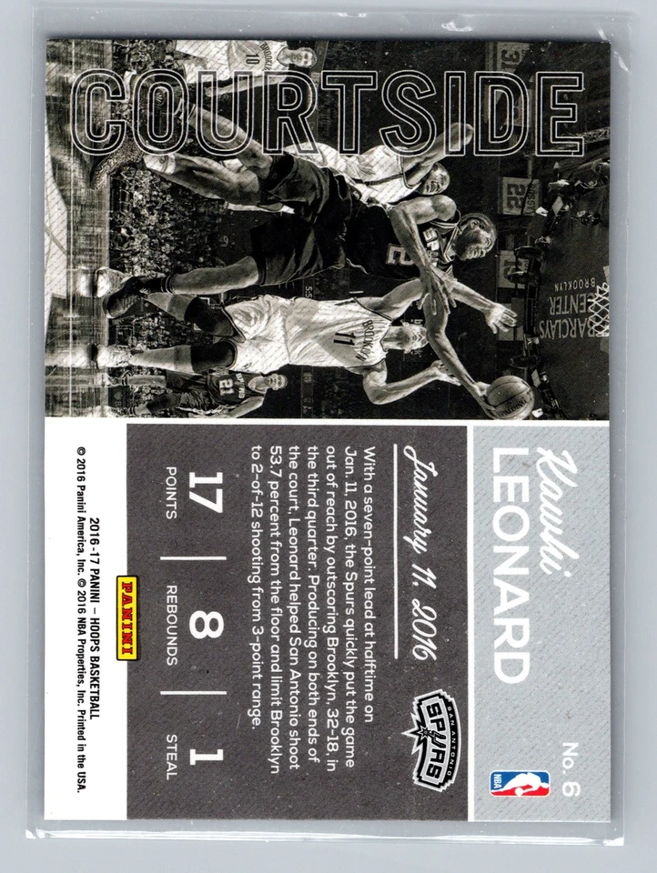 2016-17 Hoops #6 Kawhi Leonard Courtside Holo Gold #/10 - Image 2 of 2