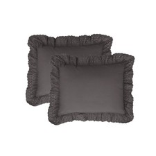 2 Pack King Ruffled Bed Pillow Shams Embroidered Eyelet Grey