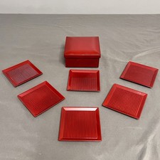 VTG MCM Set Of 6 Taster Setter By Sigma Laquerware Red Coasters W/ Storage Box
