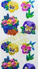 SANDYLION STICKERS  SHEET * VIOLA  PANSY FLOWERS * PRISMATIC VINTAGE COLLECTIBLE