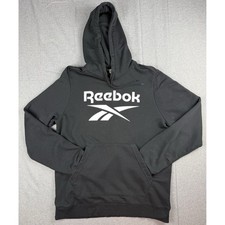 Reebok Black Pullover Hoodie Sweatshirt Mens Large Logo Athletic