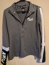 PINK Victoria's Secret ULTIMATE 1/2 ZIP Gray Track Jacket Workout Stretch MEDIUM