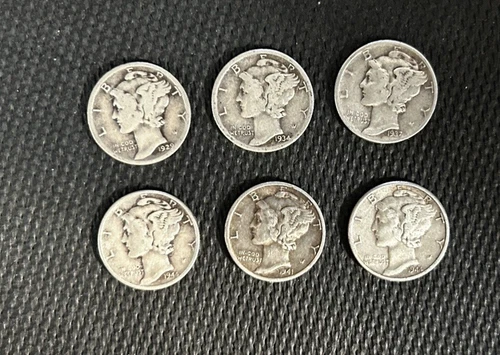 Lot of 6 Mrecury Dimes, VG-XF- 1929, 1934, 1937,  1941s, 1944, 1944