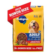 Pedigree Adult Dry Dog Food Grilled Steak & Vegetable Flavor Bonus 20lb Bag 1.60 per pound