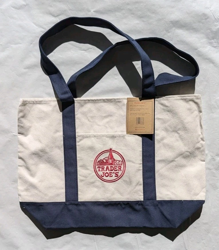 Bolso Trader Joe’s Lona Reutilizable Algodón Pesado Estilo Básico Compras Azul Marino Grande Foto 2 de 4