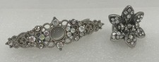 2 Crystal Rhinestone Victorian opal-look HAIR CLIPS 2.5  Barrette  1" Flower