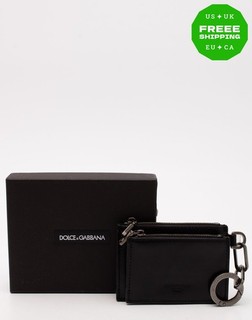 RRP€295 DOLCE & GABBANA Leather Coin Mini Wallet Black Logo Made in Italy