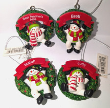 Holly Jolly Snowman Wreath Christmas Ornament Pre-Printed Ganz Choose Name NWT