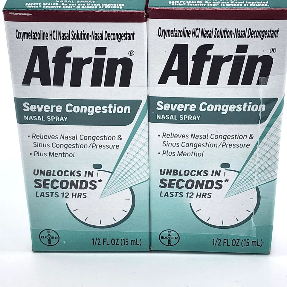 6 УПАКОВОК СВЕЖИХ назальных спреев Afrin Severe Congestion срок годности 10/26 + ментол 15 мл - Изображение 2 из 4