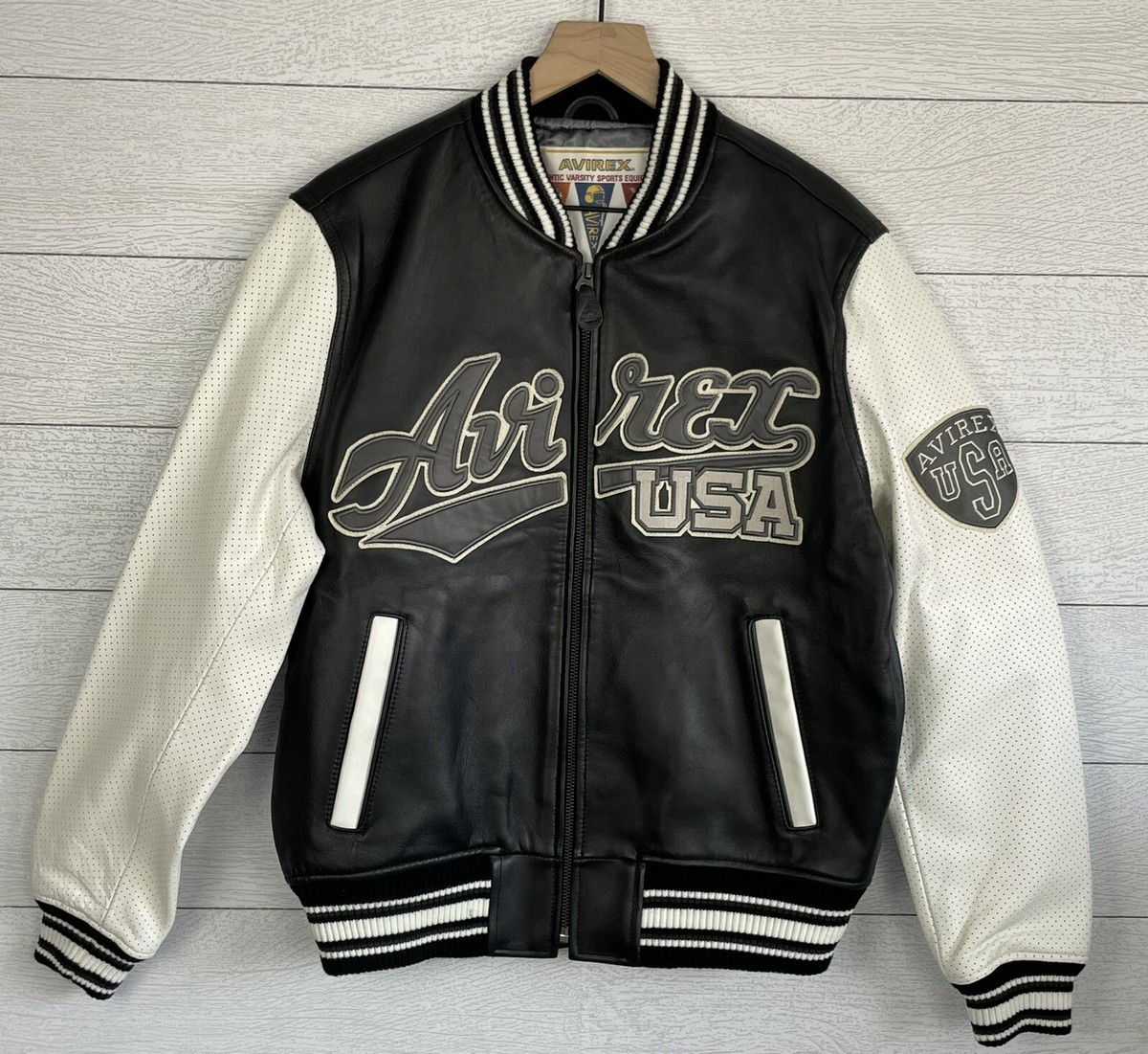 $1398 NWT Avirex Black Leather Varsity Jacket Size S | eBay $1398 NWT Avirex Black Leather Varsity Jacket Size S | eBay