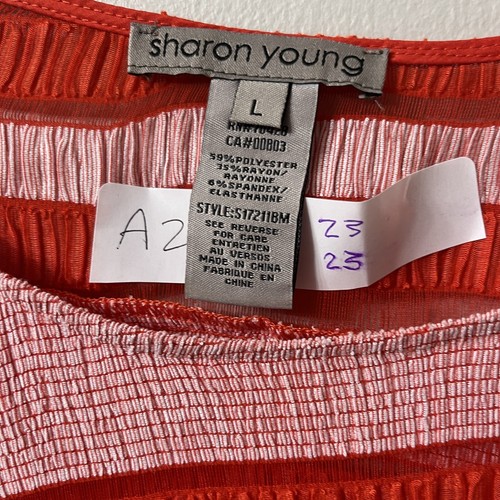 Sharon Young Blouse Womens Red Striped Top Large Long Sleeve Relaxed Crinkle - Picture 2 of 8