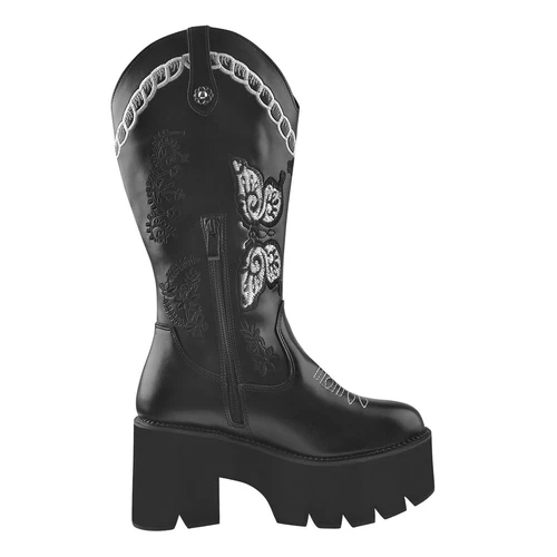 Botas vaqueras occidentales bordadas para mujer botas de tacón ancho plataforma media pantorrilla - Imagen 8 de 15