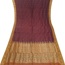 Vintage Brown Sarees 100 Pure Silk Zari Handwoven Festive Sari 5YD Craft Fabric