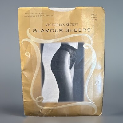 Victoria s Secret Glamour Sheers Lace High Cut Panty Pantyhose Small Cream New