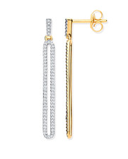 9ct Yellow Gold Long Loop Drop 0.25ct Diamond Earrings 33.5mm Length Hallmarked