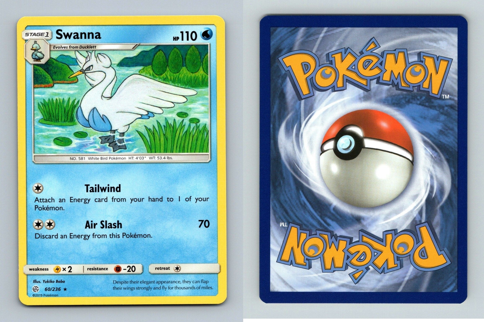 Swanna #60/236 Sun & Moon Cosmic Eclipse Rare Pokemon 2019 TCG Card