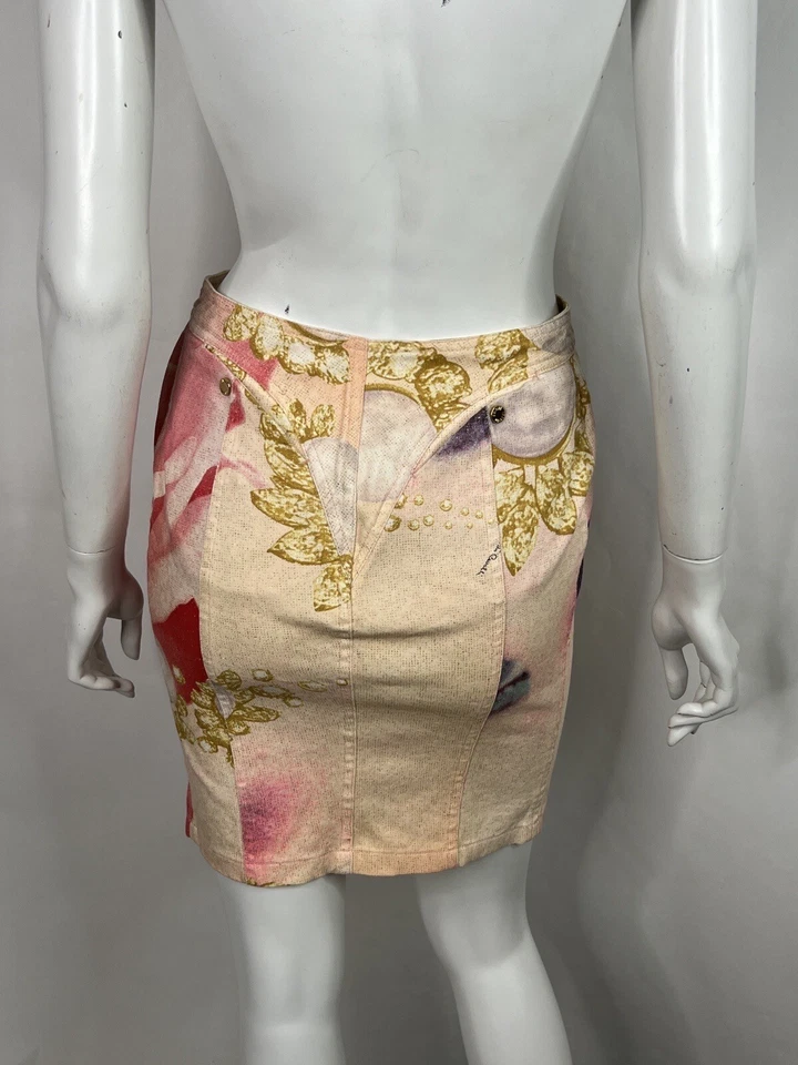 Saia vintage ROBERTO CAVALL ROSA COM ESTAMPA DE OLHOS ESPÁTULA XS - Imagem 4 de 4