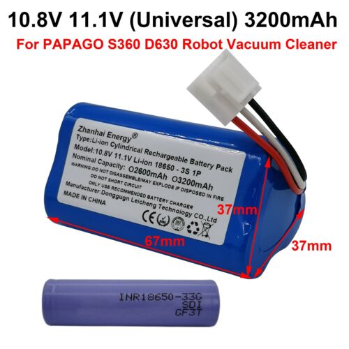 11.1V 3200mAh Rechargeable Battery For PAPAGO S360 D630 Robot Vacuum Cleaner New - Afbeelding 1 van 9