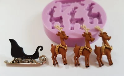 Renos Y Trineo Molde de Silicona para Tarta Decoración Chocolate Etc. - Imagen 1 de 3