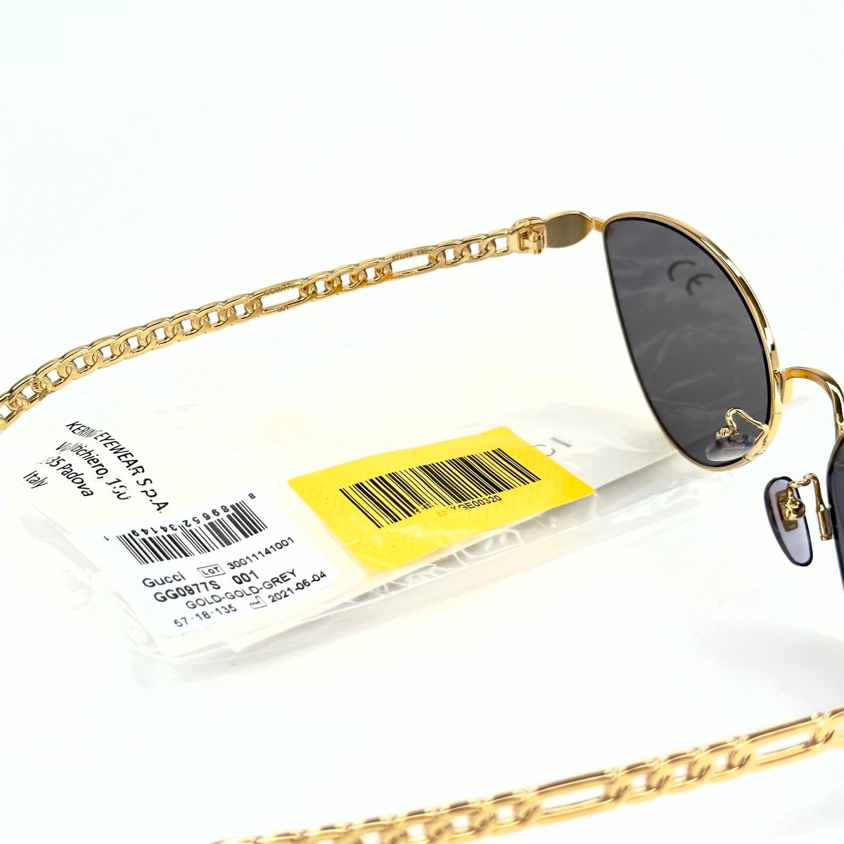 GUCCI GG0977S CHAIN 0977 Gold Black Tiger Heart Detachable Charm