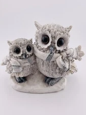 Transpac Resin Winter Owl Family Gray White Adult With Young 4.5 Inches Tall
