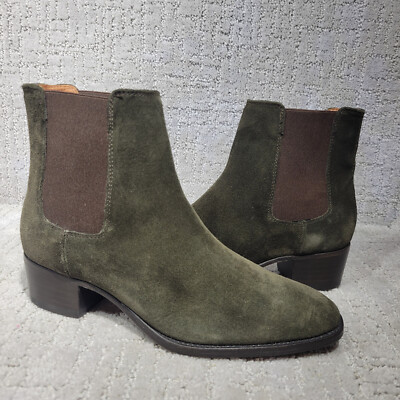 Frye Dara Olive Green Suede Elastic Gores Ankle Chelsea Boots Women's Size 7.5