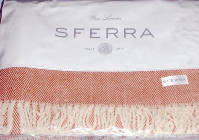 Sferra Celine Cotton Throw Blanket Paprika Herringbone Weave Fringed 71x51'' New