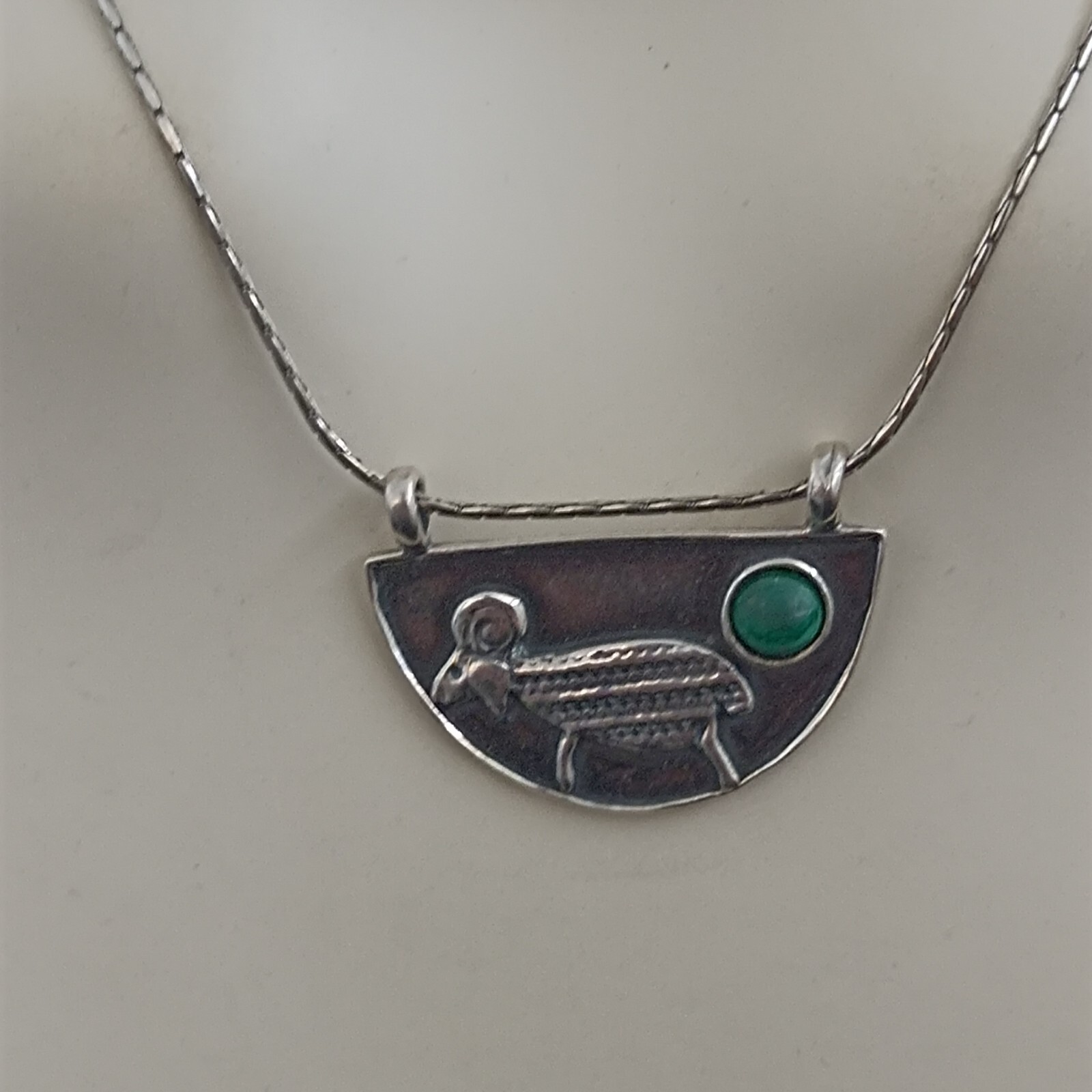 Sterling Silver Necklace Folk Ethnic Animal Artisan Eilat Stone Modernist Unique