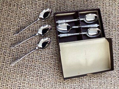 Vintage Boxed Set Of Six Apostle Spoons Chrome Plate UK