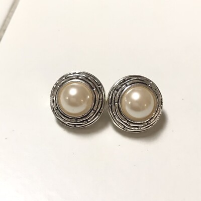 Vintage CAROLEE Silver Tone Faux Pearl Clip On Earrings Inch Jewelry  Signed