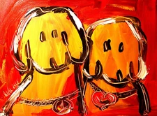 TWO DOGS  painting Abstract Modern Art  Contemporary  WALL DECOR Y3G4F